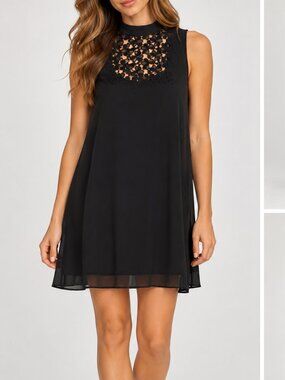 A.L.C. black sleeveless floral lace-neck SILK shift dress size 4 (162)